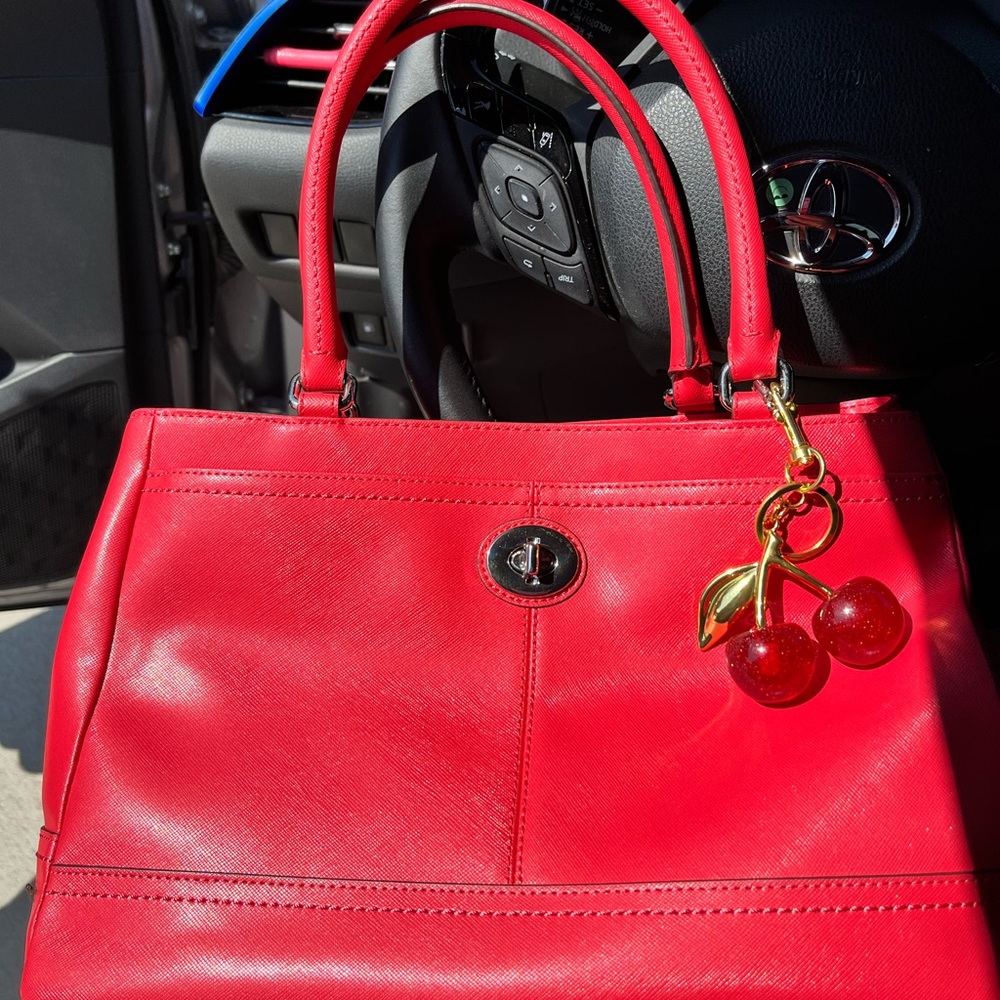 Coach Red Leather bag with Cherry Charm Hang Tag and Dust Bag - Picture 5 of 8